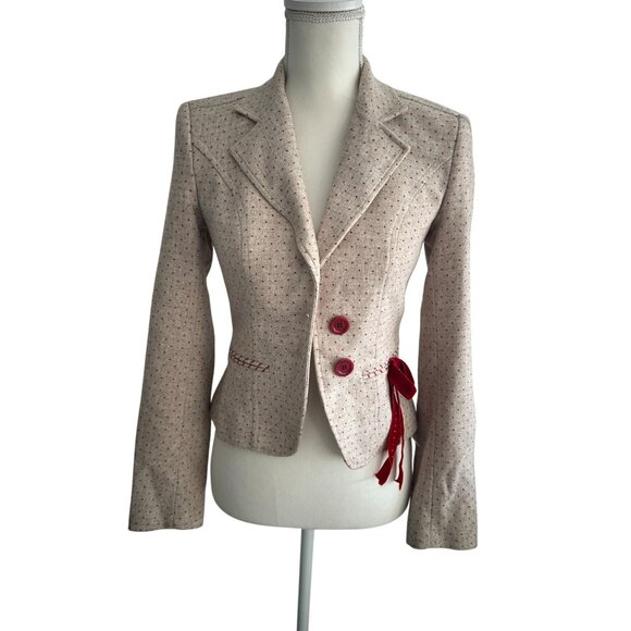EMANUEL UNGARO Ungaro Fever Red Beige Polka Dot Bow Blazer Size 2 - Picture 4 of 13